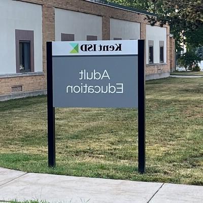 Sign outside Kent ISD building at 3600 Byron Center Ave. SW in Wyoming, Michigan